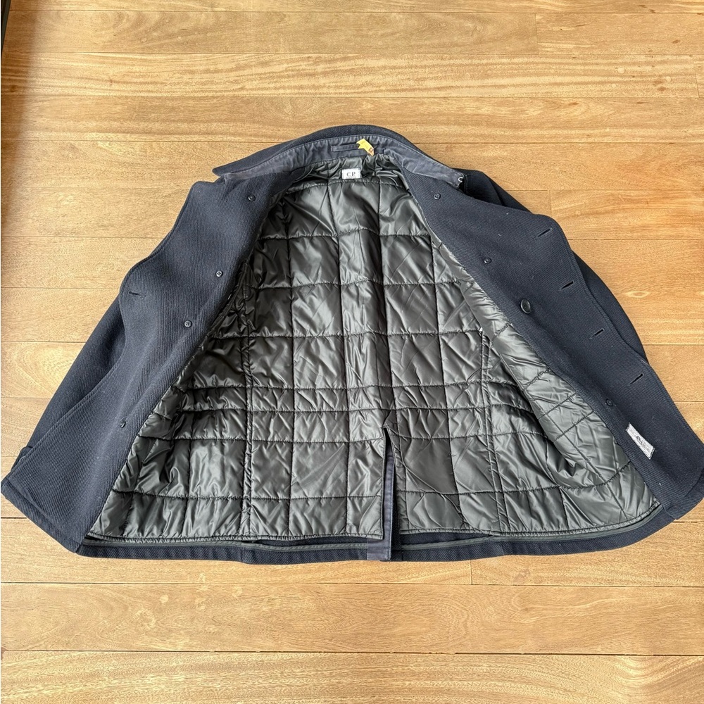 C.P. Company Navy Wool-Blend
Detachable-Hood Quilted Pea Coat - Picture 5 of 15